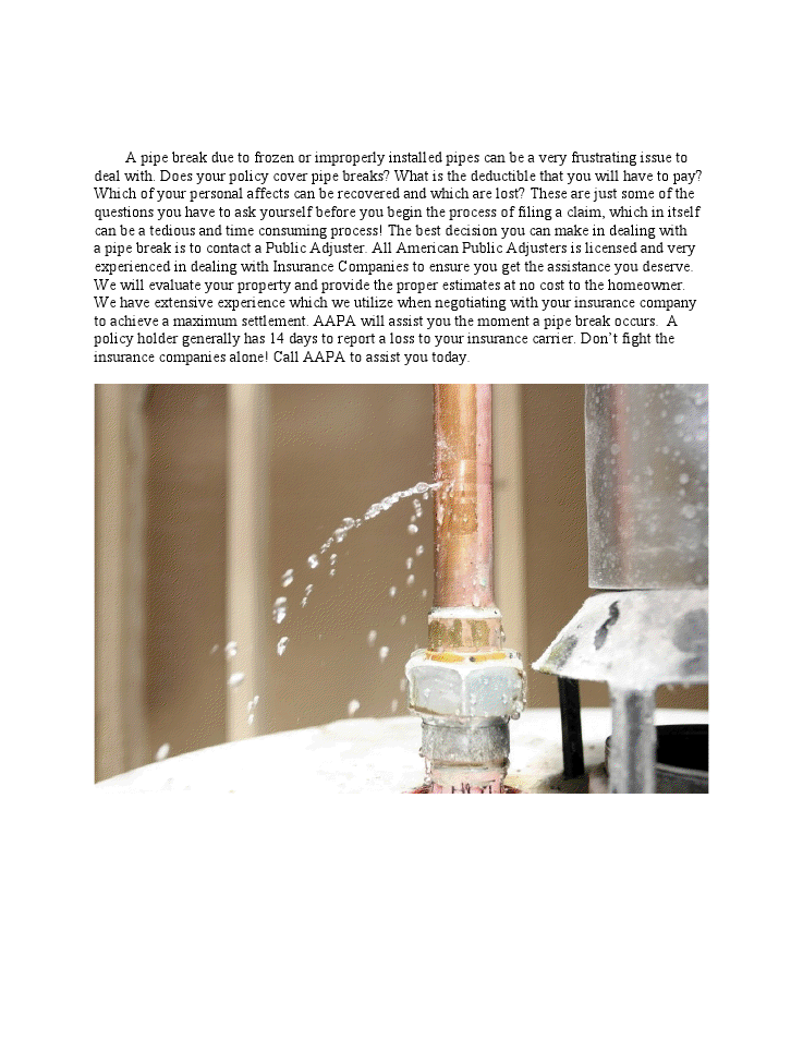 Pipebreak: water and flood damage claim documentation